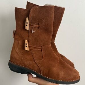 Miz Mooz Pamela Suede Toggle Boots Wool Lined Brown Size 38 / US 7–7.5
